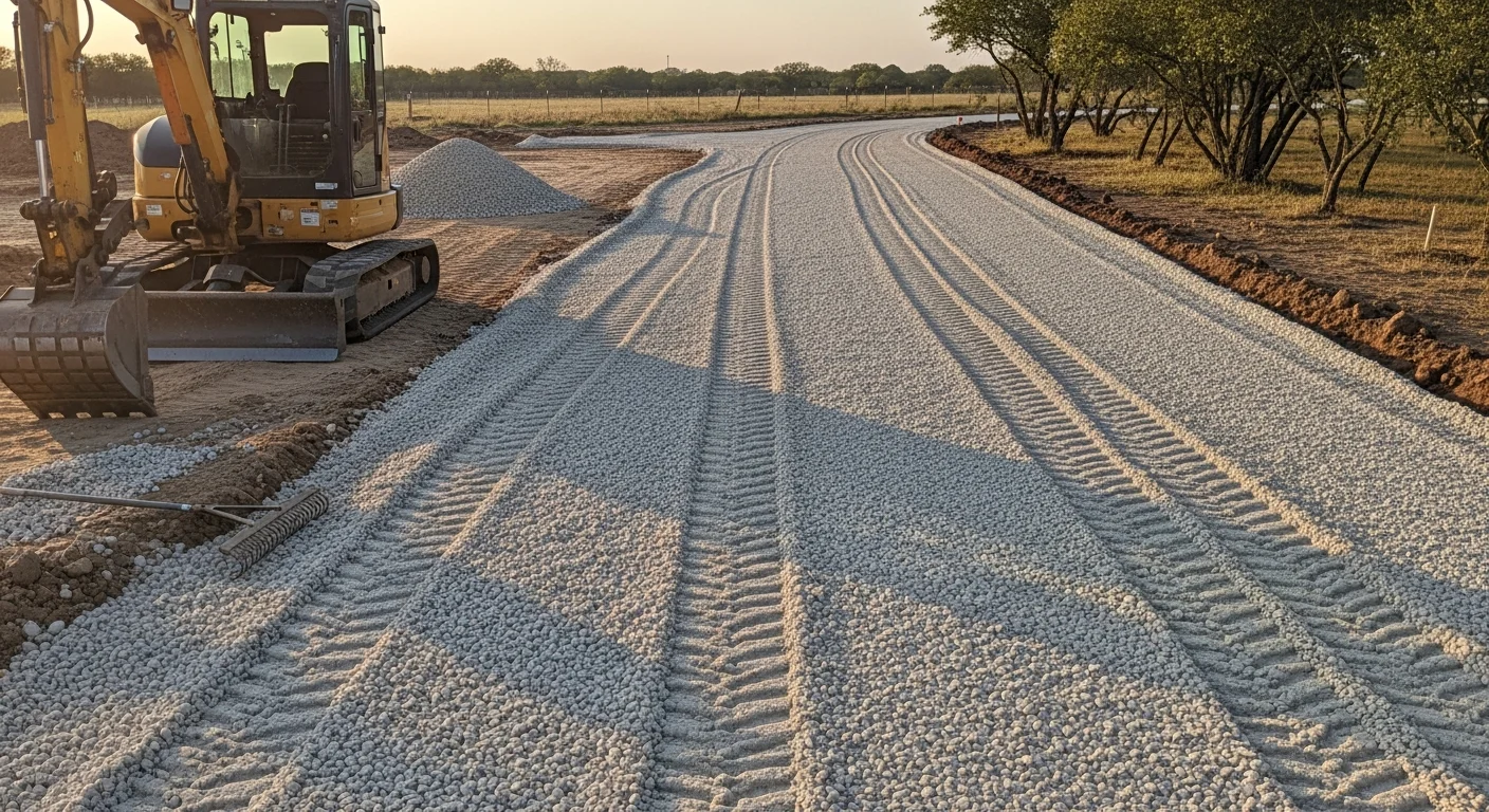 Newly installed gravel driveway on a residential property in Weatherford