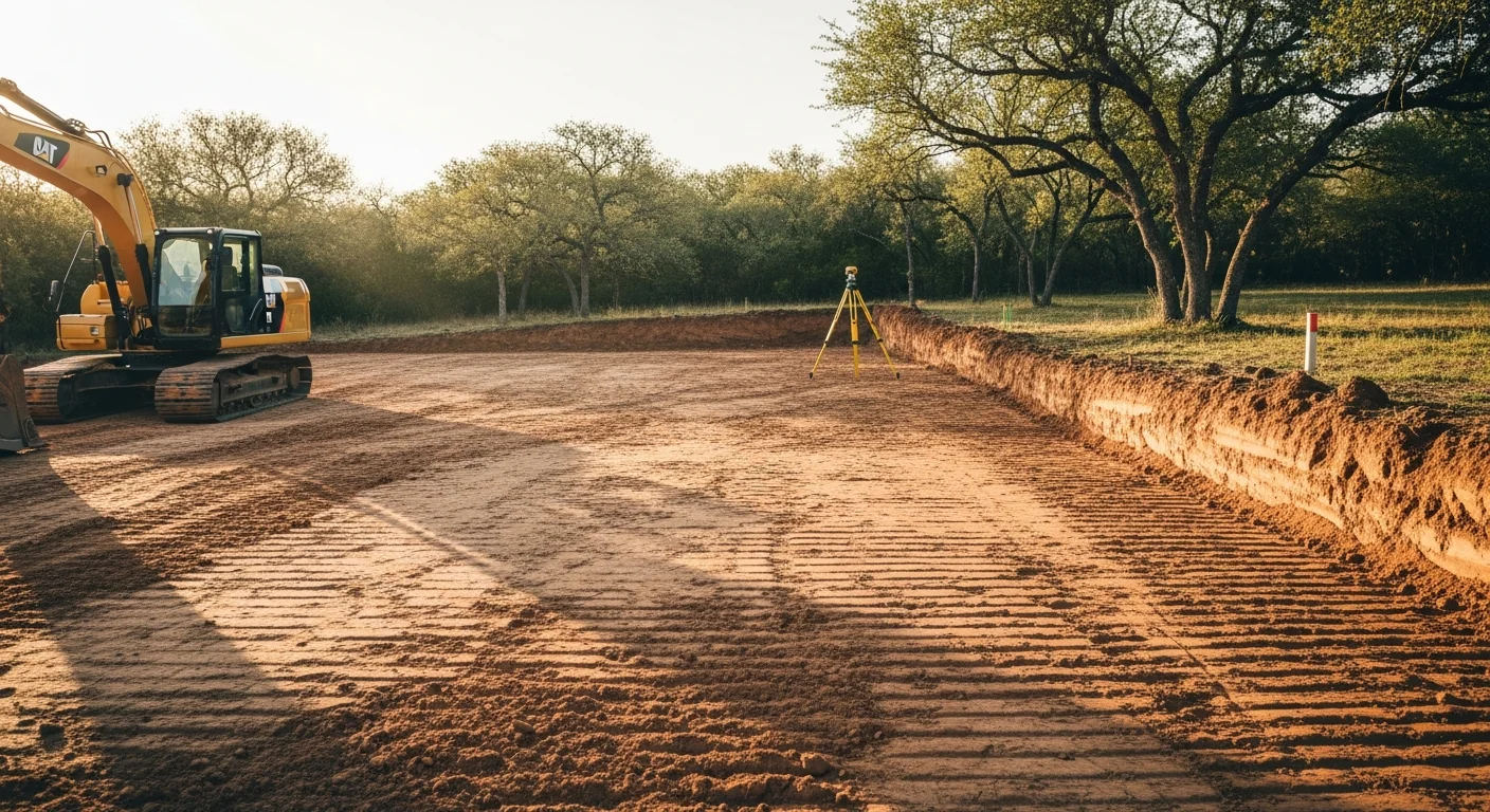 Excavation equipment working on a cleared construction site in Weatherford, Texas