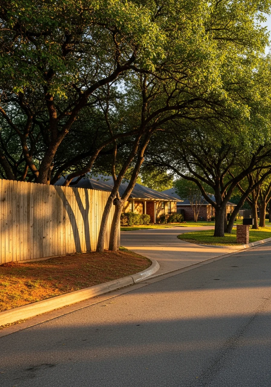 Service team member at an Azle property entrance with residential neighborhood visible.