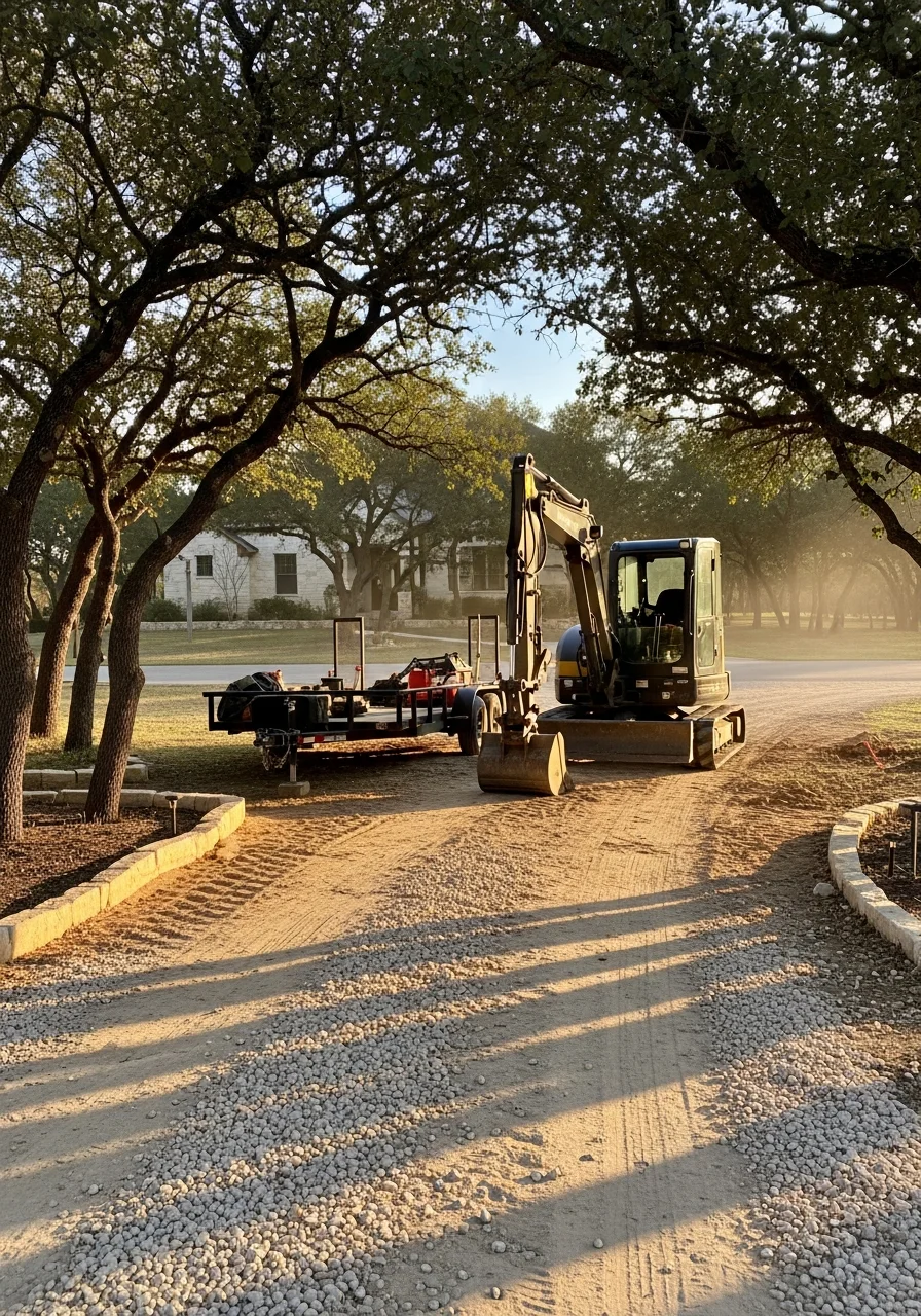 Service team member at a Hood County home entrance with local scenery visible.