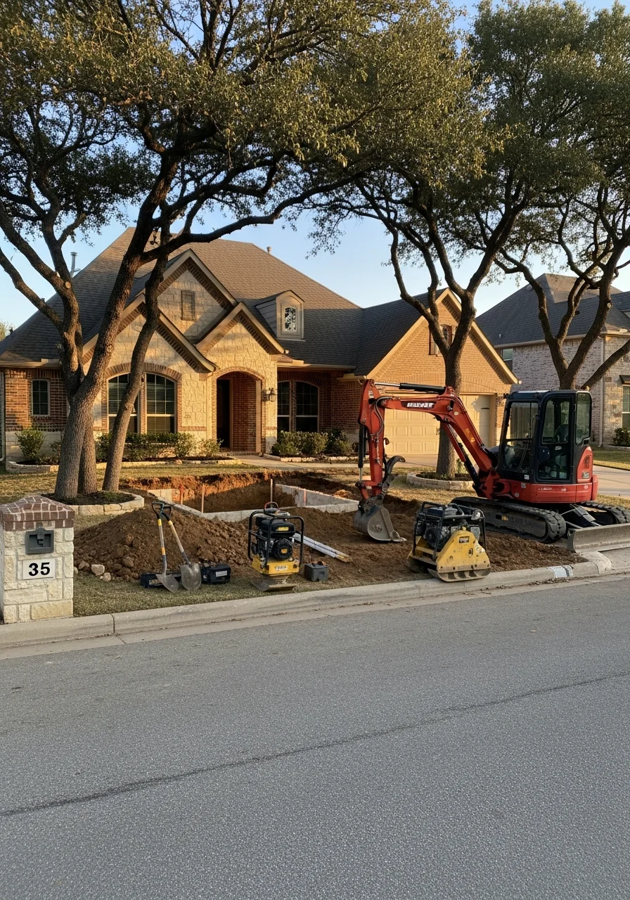 Technician standing in front of a Weatherford home with the city's characteristic architectural style.